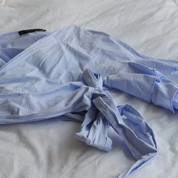 Zara Blue Ruffle Wrap Top‎ - Picture 5 of 6